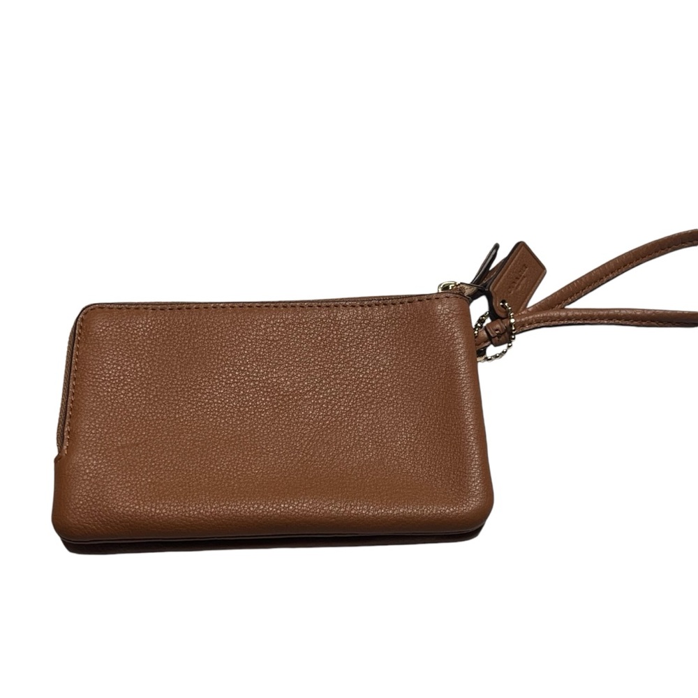 Coach F66505 Pebble Leather Double Corner Zip Wristlet, Color Saddle. Excellent - Picture 8 of 14